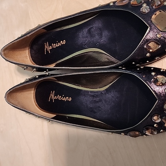 MARCIANO brown leather crystal decorated flat shoes - Picture 4 of 8